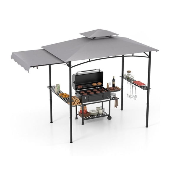 Grill Gazebo 10.5x5 FT with Awning & Double Tier - Outdoor BBQ Tent with Shelves & Hooks - Sun Shade Patio Shelter