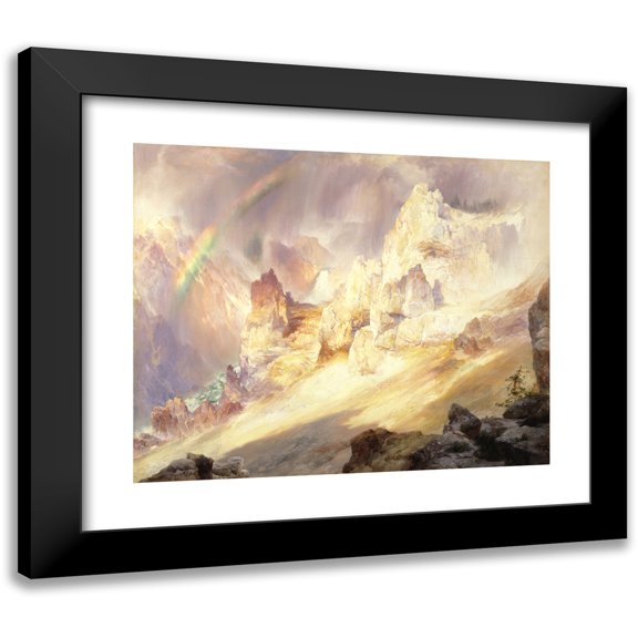 Thomas Moran 14x12 Black Modern Framed Museum Art Print Titled - Rainbow Over the Grand Canyon of the Yellowstone (1900)