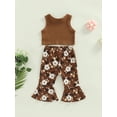 thumbnail image 4 of Toddler Girl Two Piece Set Round Neck Sleeveless Lettering Tops Vest Matching Elastic Waist Floral Flared Pants Set, 4 of 8