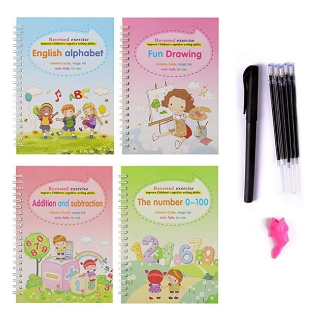 Magic Practice Copybook English Tracing Grooves design Baby Writing Drawing Book 4 Books With Pen