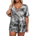 thumbnail image 3 of Women Summer Casual Tops, Plus Size V Neck Tie Dye T Shirts with Lace Up Front Design, 3 of 7