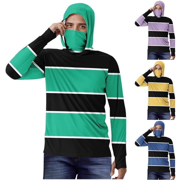 Frostluinai Fishing Shirts for Men Long Sleeve Rash Guard Shirts Color Block Sun Protection Hoodie Athletic Running Hiking Shirt with Thumb Holes