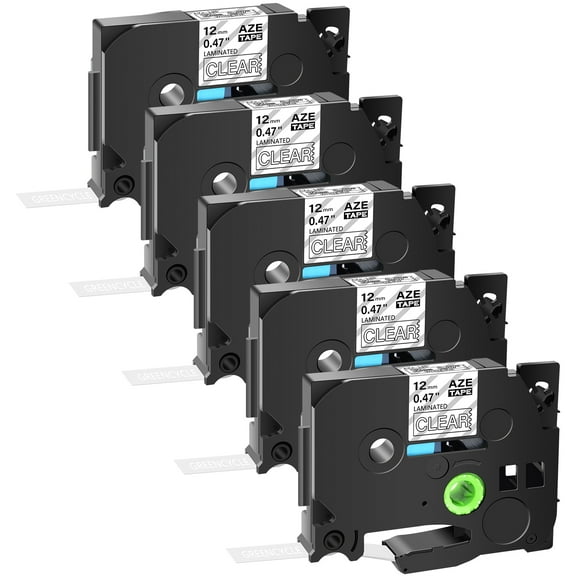 GREENCYCLE 5PK Compatible for Brother P-touch White on Clear 12mm 8m TZ TZE TZe-135 TZ-135 TZe135 TZ135 Laminated Label Tape