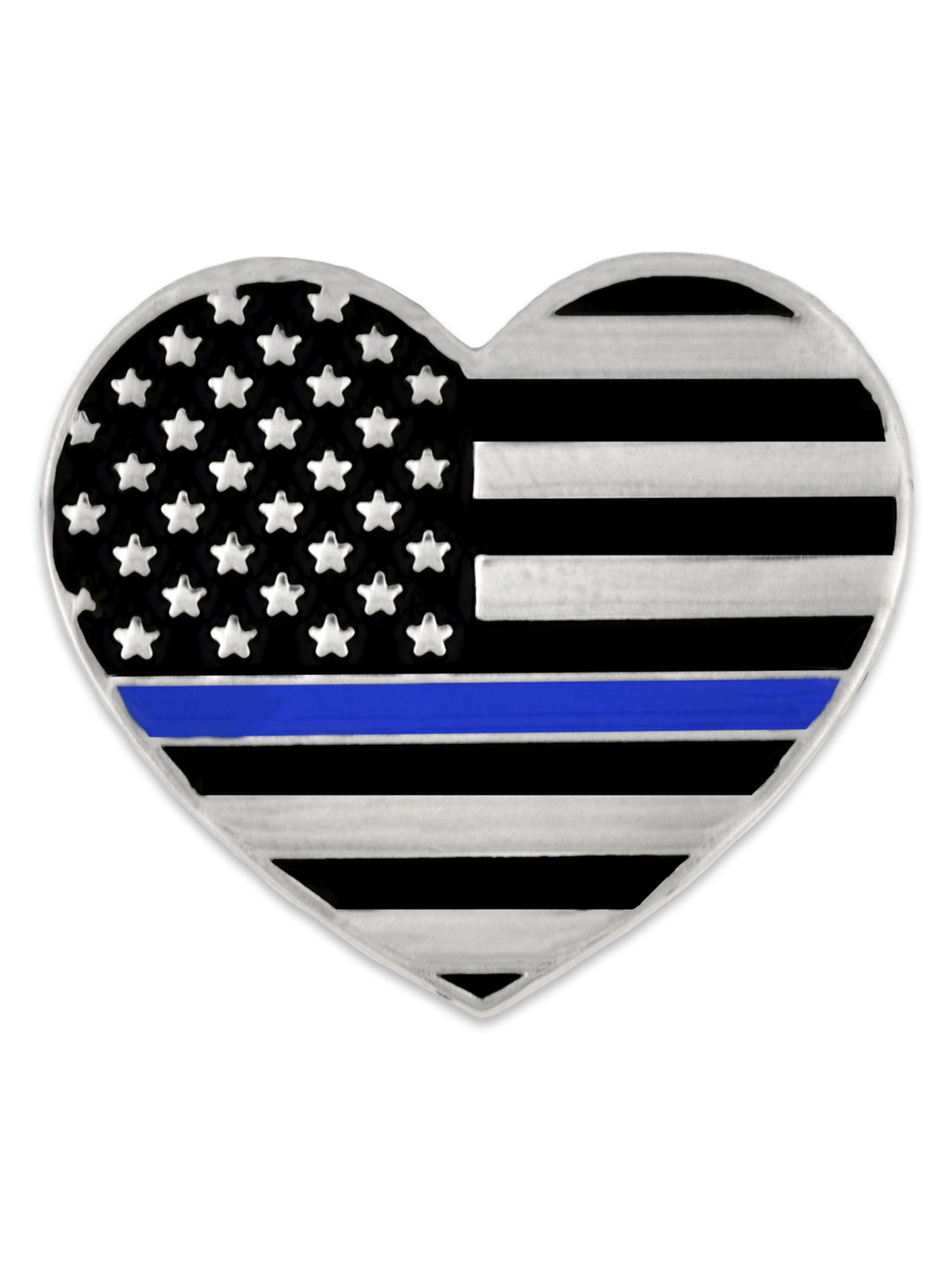 Police Thin Blue Line Flag and USA Flag Pin