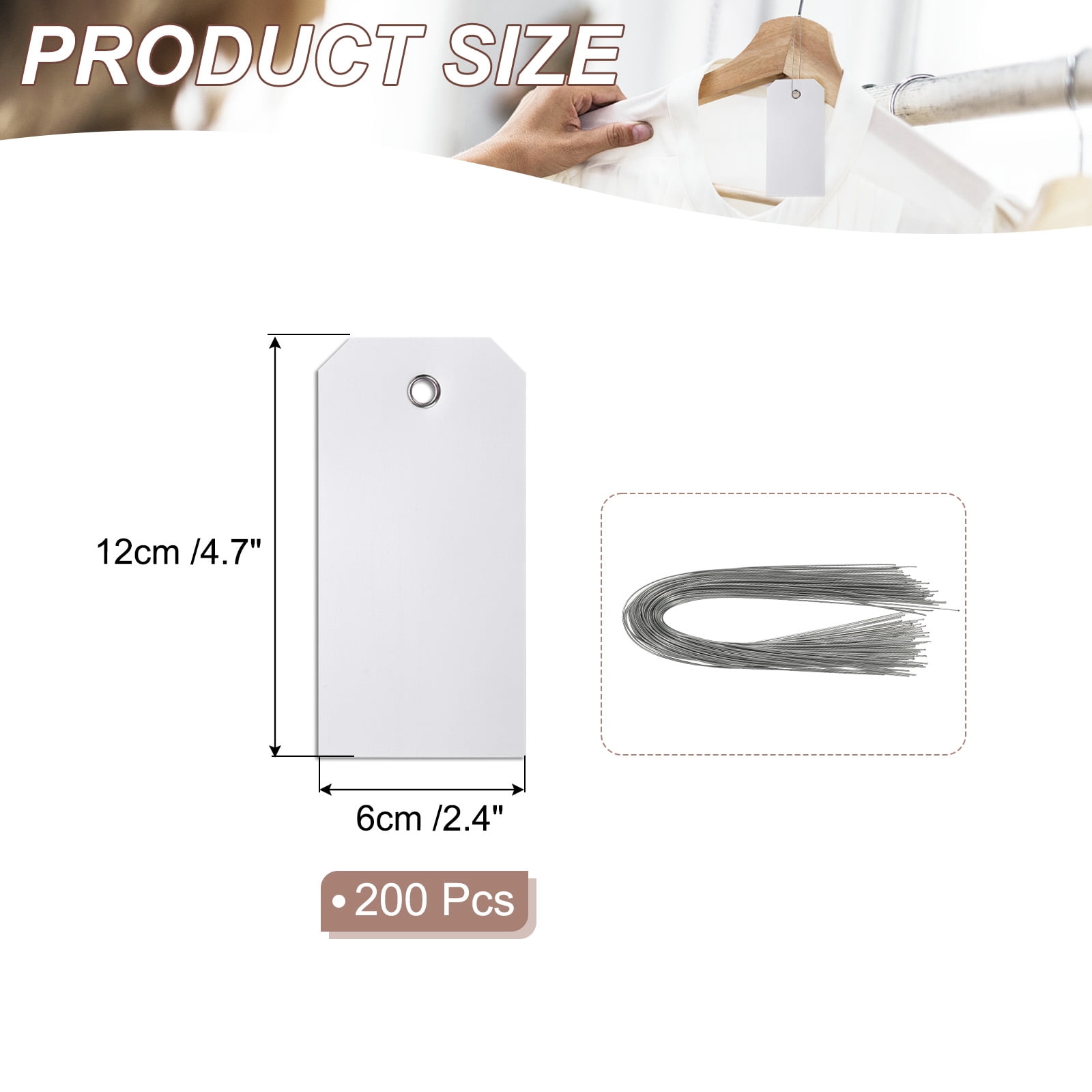 Waterproof Blank Plastic Shipping Tags with Wire 4 3/4" x 2 3/8" Hang Label Tags for Labeling Marking Auto Parts Luggage, White 200 Pieces