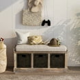 thumbnail image 2 of Rustic Storage Bench with 3 Removable Classic Rattan Basket , Entryway Bench with Removable Cushion (White Washed), 2 of 5