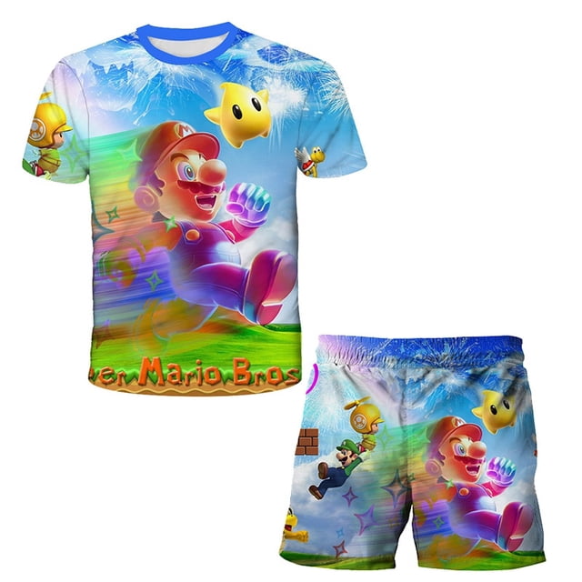 Traje de baño para niños de 1 a 14 años, traje de baño de dos piezas de Super Mario para niños, traje de surf para niños, pantalones de playa de dibujos animados para niños 160 heqiyong CONDUJO
