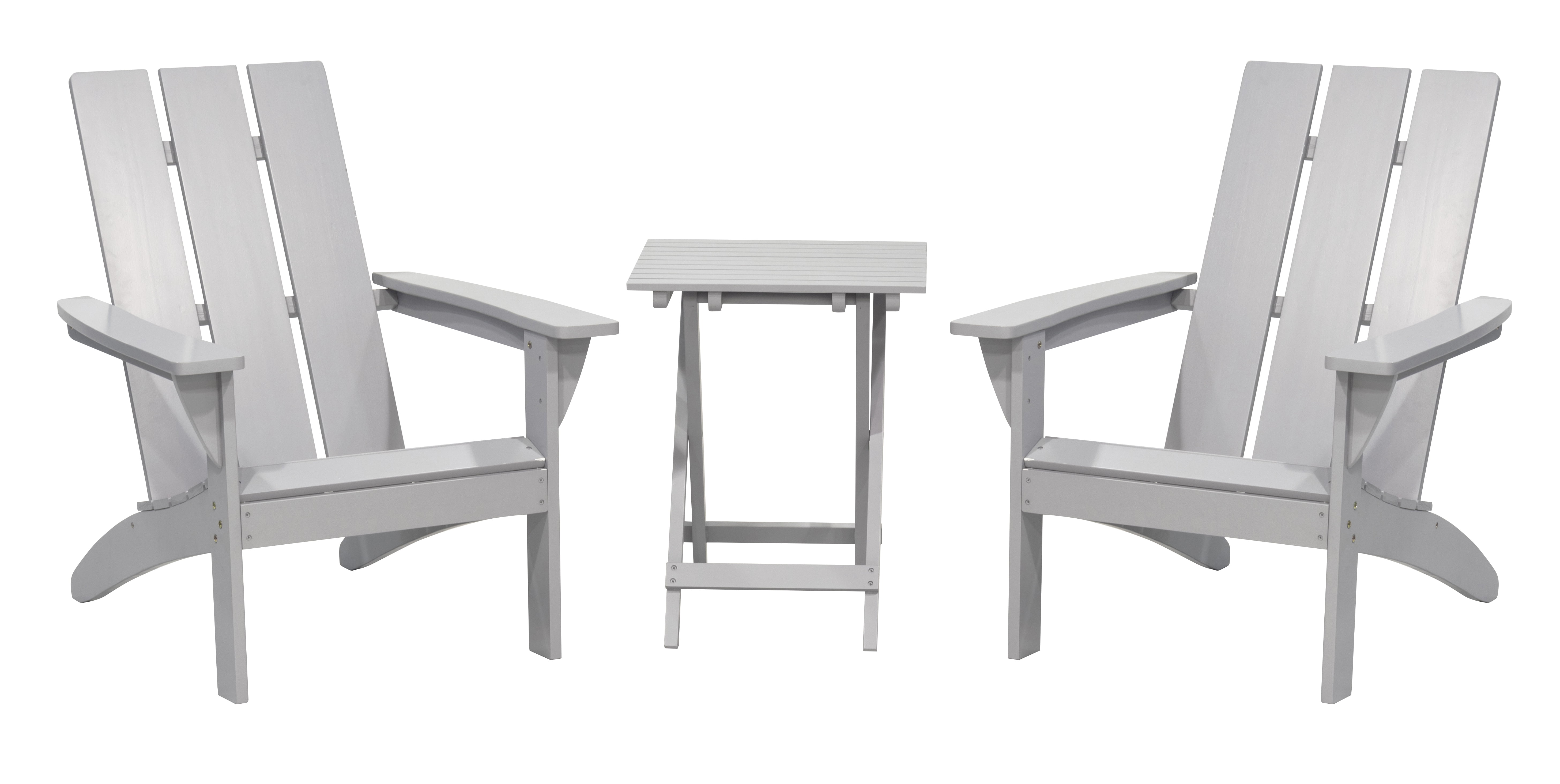Outdoor Patio Garden Furniture 3-Piece Wood Adirondack Chair Set, Weather Resistant Finish,2 Adirondack Chairs and 1 Side Table-Gray