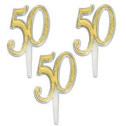 50th Anniversary Large Gold Glitter Cupcake Picks (8 ct)