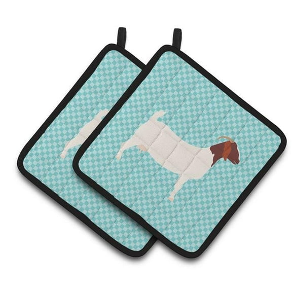 Boer Goat Blue Check Pair of Pot Holders