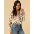 thumbnail image 3 of INSPIRE CHIC Women's Vintage Floral Tie V Neck Ruffle Fall Blouse Tops, 3 of 6