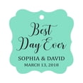 thumbnail image 1 of Darling Souvenir Personalized Fancy Frame Wedding Gift Tags 'Best Day Ever' Custom Name & Date Favor Hang Tags-Mint Green-100 Tags, 1 of 1