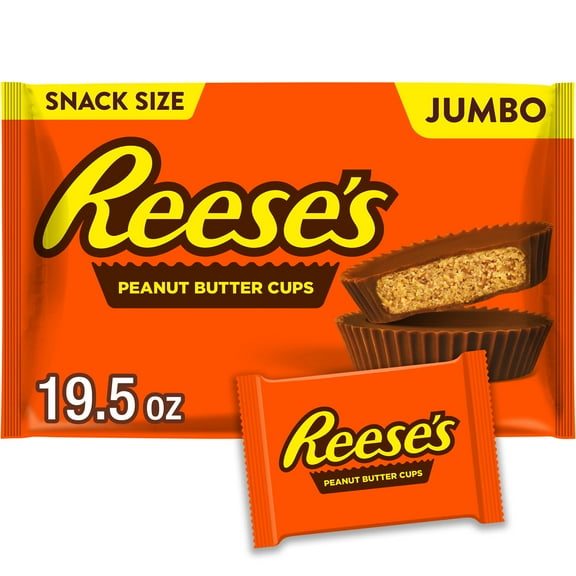 Reese's Milk Chocolate Snack Size Peanut Butter Cups Candy, Jumbo Bag 19.5 oz