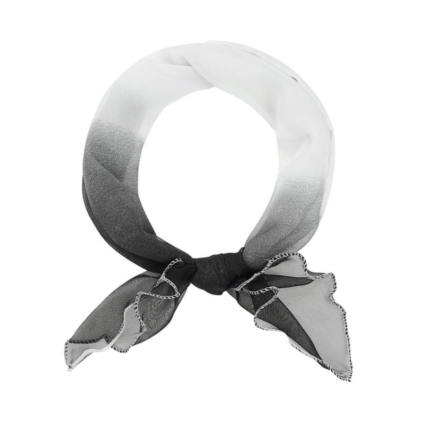 BUFANDA PEQUEÑA DE GASA DE COLOR DEGRADADO PARA MUJERES INSPIRE CHIC, BUFANDAS LIGERAS SUAVES Y TRANSLUCIDAS CON VOLANTES 23.6x23.6" Negro Gris Blanco