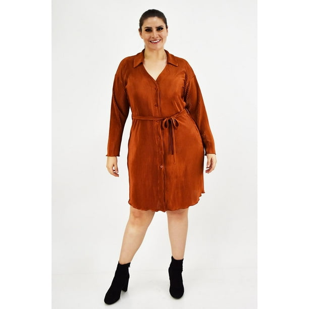 Vestido de satín plisado Roman Fashion 12248 Ladrillo naranja