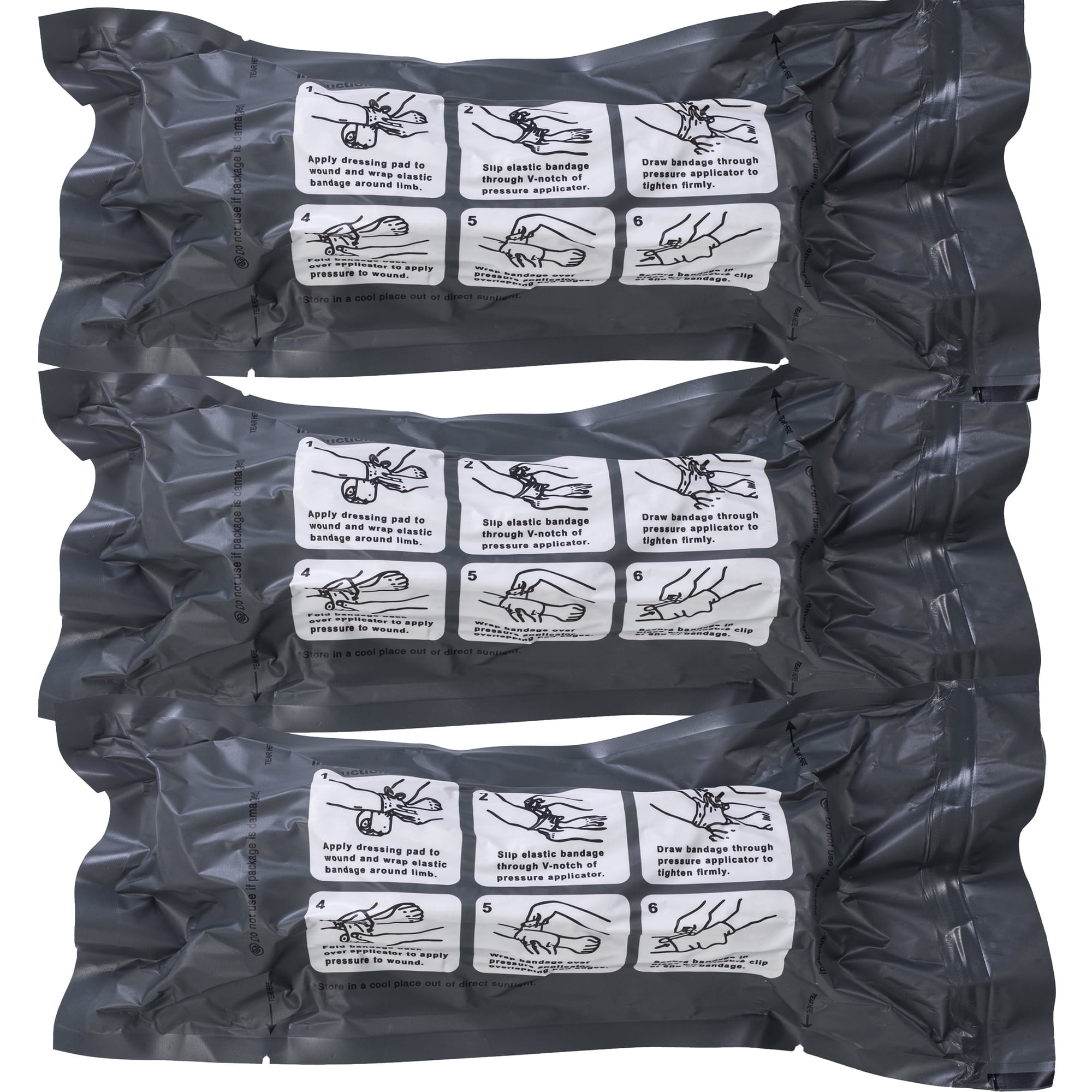 Israeli Style Emergency Bandage, 6" 3Pack Compression Bandage, Trauma Wound Dressing, Medical Sterile Vacuum Sealed, Trauma Kit, Tactical First Aid Kit IFAK Supplies .