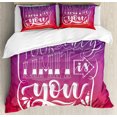 thumbnail image 1 of Quote Duvet Cover Set Queen Size, Inspirational Your Only Limit is You Message with Ombre Effect Background, Decorative 3 Piece Bedding Set with 2 Pillow Shams, Vermilion Violet White, by Ambesonne, 1 of 3