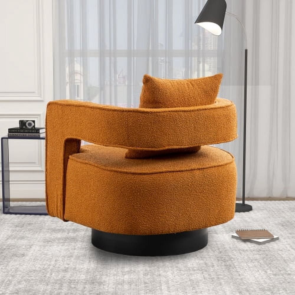 Leumius Swivel Accent Chair with Open Back,Modern Single Sofa Chair With Weathered Base for Nursery Bedroom Living Room Hotel Office, Club Chair Leisure Arm Chair for Lounge,Caramel Polyester