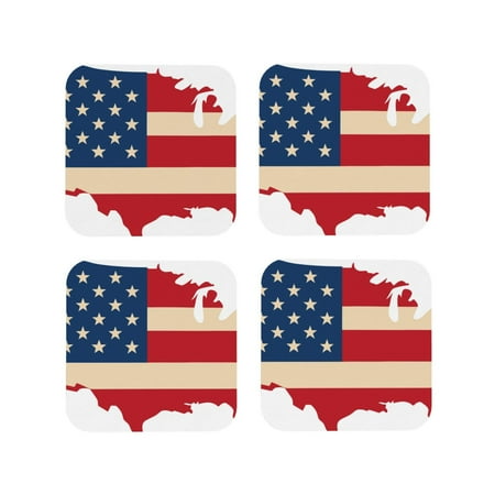 

Fuzoiu American Flag Map Print Leather Coasters Set Drink Coasters Set of 4 for Tabletop Protection Durable PVC Coasters Home Décor and Housewarming Gift-Square