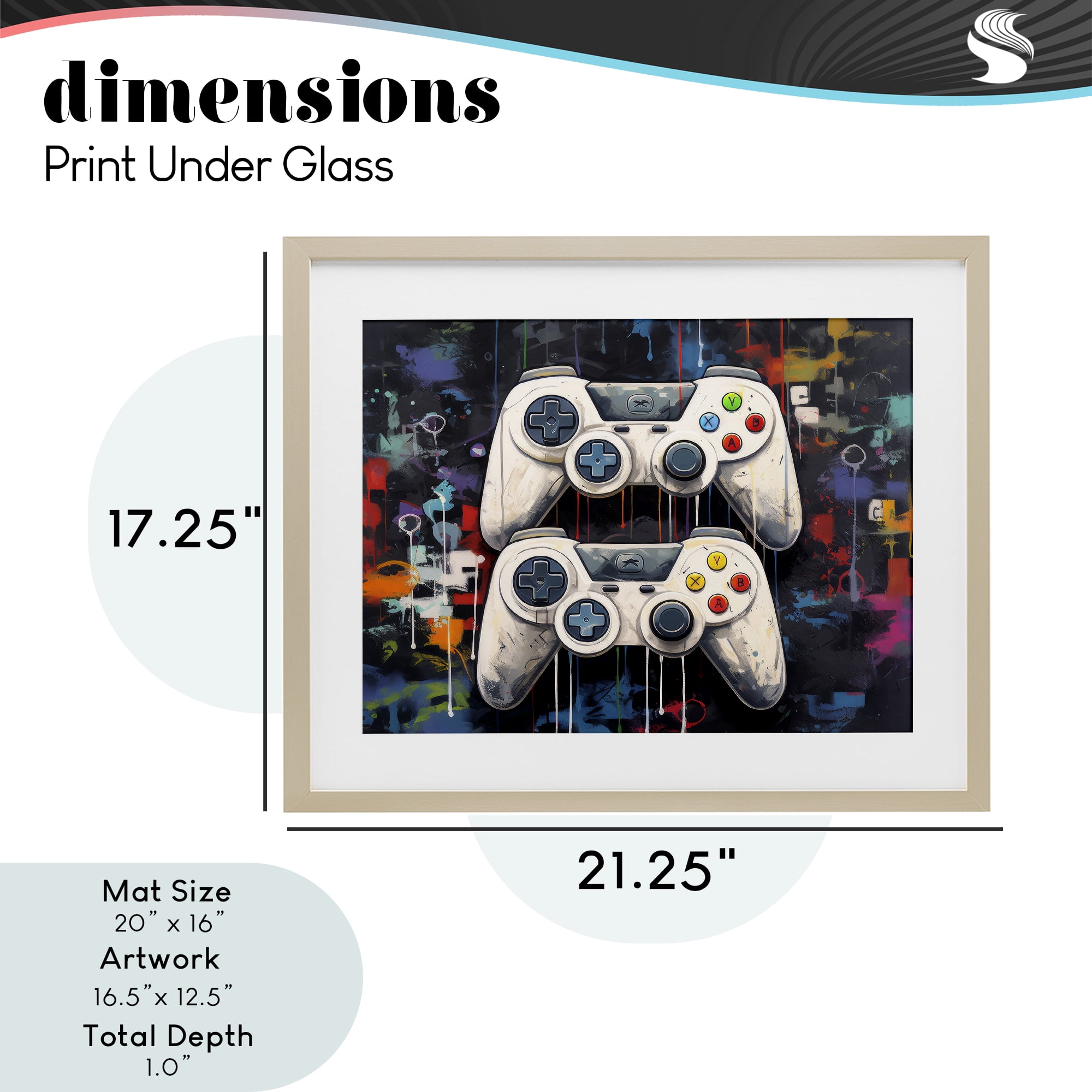 Stupell Industries Joystick Journeys with Paint Splatter Birch Framed Print Under Glass, design by Lazar Studio