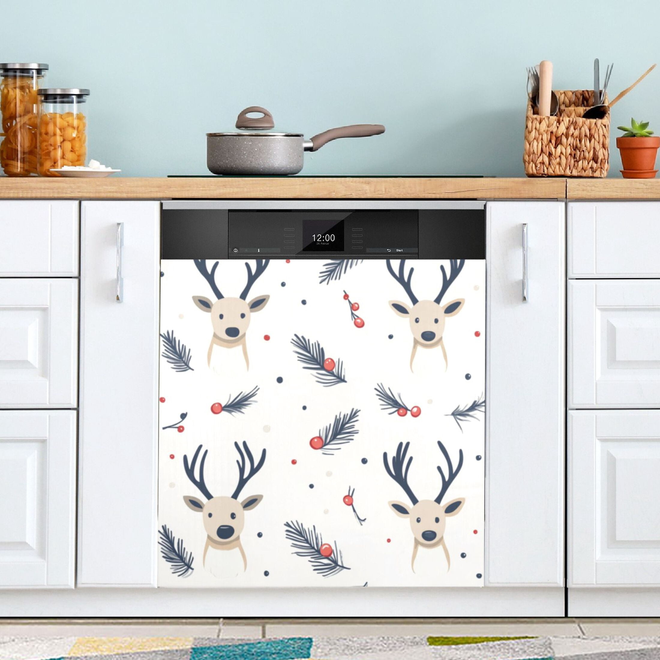 Dishwasher Magnetic Sticker 23x26 Inch Refrigerator Magnetic Sticker Washing Machine Magnetic Sticker Kitchen Panel Magnetic Sticker Home Decor Christmas Deer Seamless