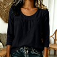 thumbnail image 2 of Sillenn Womens Plus Size Gauze Shirts 3/4 Sleeve Cotton Linen Crewneck Pullover Tops Empire Waist Flowy Peplum Loose Tunic Blouses Lightweight Gauze Dressy Casual Office Work Basic Shirts Black L, 2 of 7