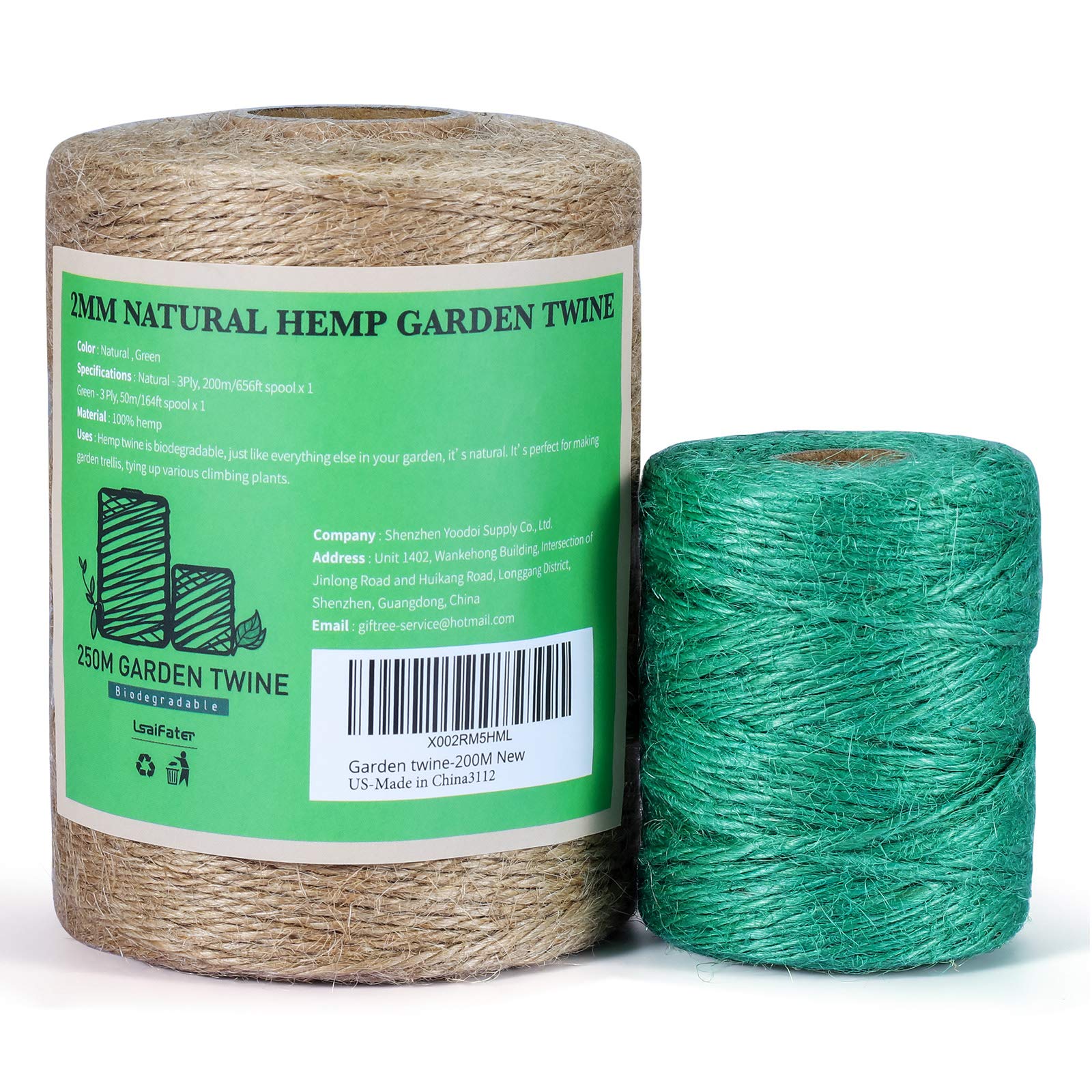 Jute Twine, Hemp Twine 3Ply 200m/656ft 2mm Thick Natural Garden Twine