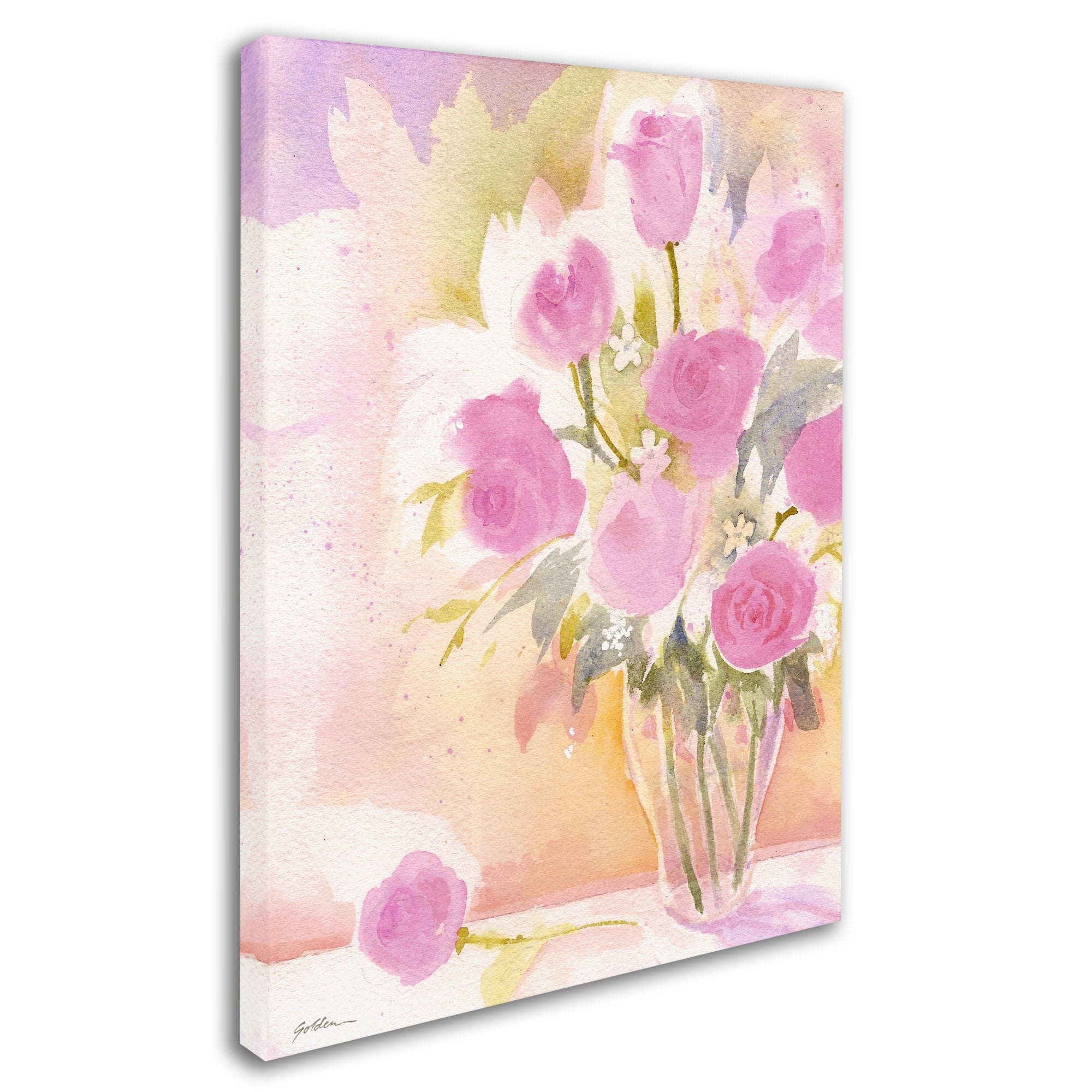 Trademark Fine Art "Vase with Pink Roses" Canvas Art by Sheila Golden