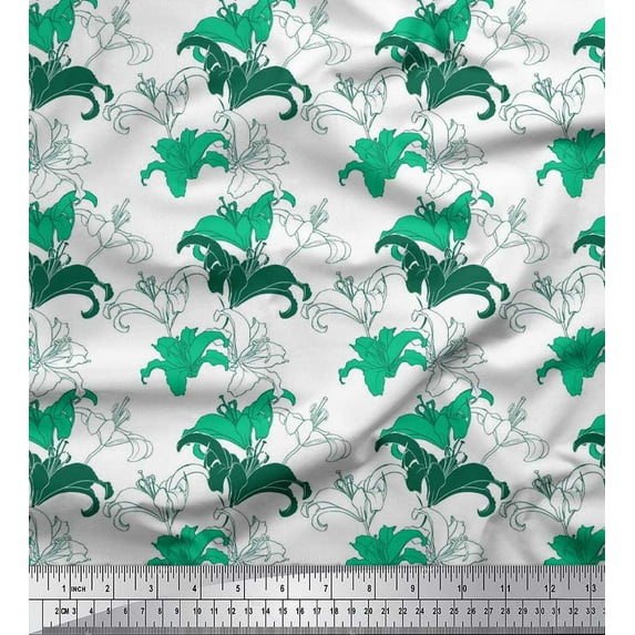 Soimoi Cotton Voile Fabric Lilies Floral Print Fabric by the Yard 42 Inch Wide