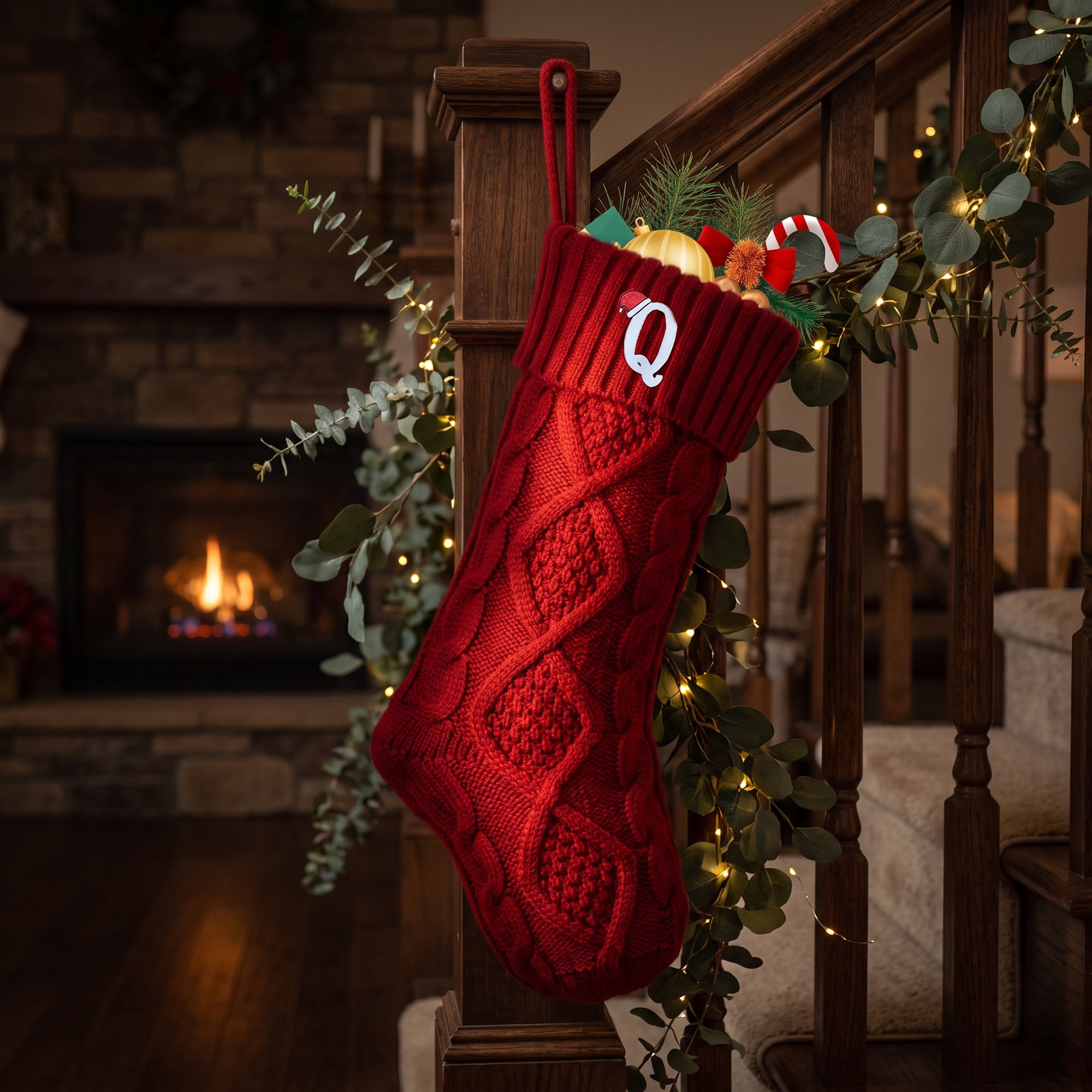 Unique Bargains Canine Bone Christmas Stocking Luxury Puppy Holiday Keepsake Sack Red Letter Q 17"