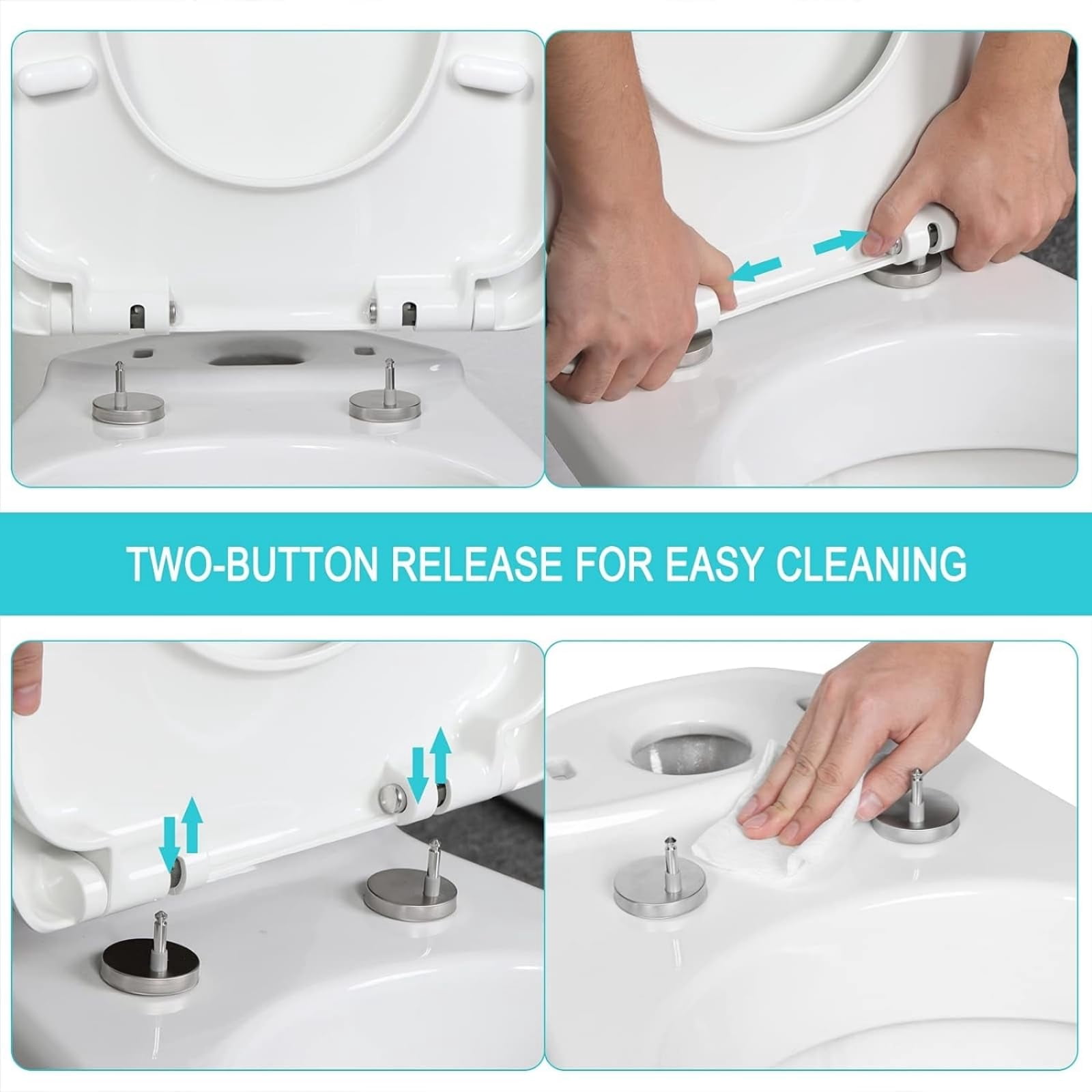 SADALAK D/U Shape Toilet Seat,Soft Close and Quick-Release for Easy Cleaning Toilet Seats Cover,Stable Hinge Design to prevent shifting -White Elongated Toilet Lid