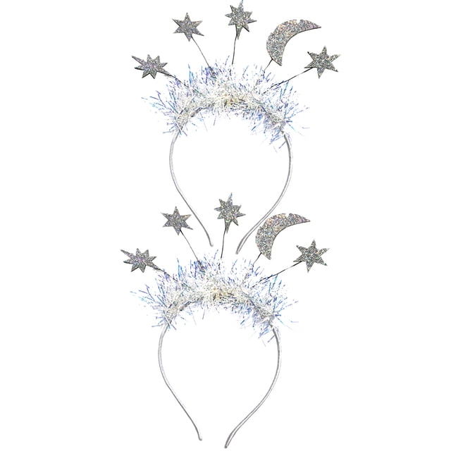 ColoMX 1 juego 2 piezas hermosas diademas navideñas diademas de estrella y luna de año nuevo (plateado)
