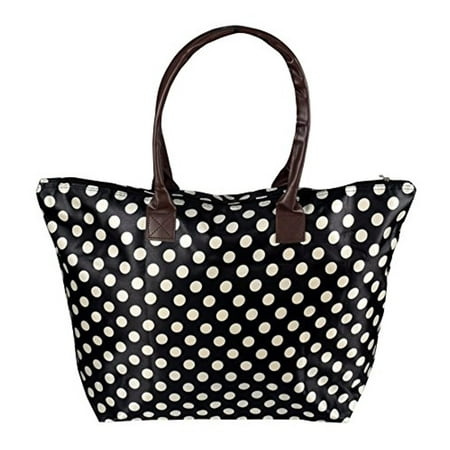 Fashion Polka Dot Tote - Peach Couture Womens Beach Fashion Large Travel Tote Handbag Shoulder Bag Purse Polka Dot Black White