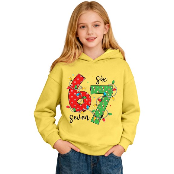 Fiaer Kids Six Seven Christmas Sweatshirt Christmas 67 Hoodie 6 7 Sweatshirt Xmas Santa Six Seven Shirts,Size 1-11 Years Yellow 160