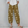 thumbnail image 5 of Print Pants for Women Casual Plus Size Elastic Waist Cropped Trousers with Pocket Flared Harem Hem Loose Bottoms, Brown, XXXL, 5 of 5
