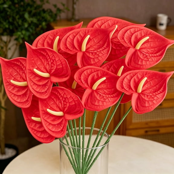 Tutuviw 14 Pcs 24" Artificial Anthurium Flowers Faux Tropical Plants Tailflowers Realistic Tropical Flowers Long Stem for Table Centerpieces Arrangement Home Festival Decor (Red)