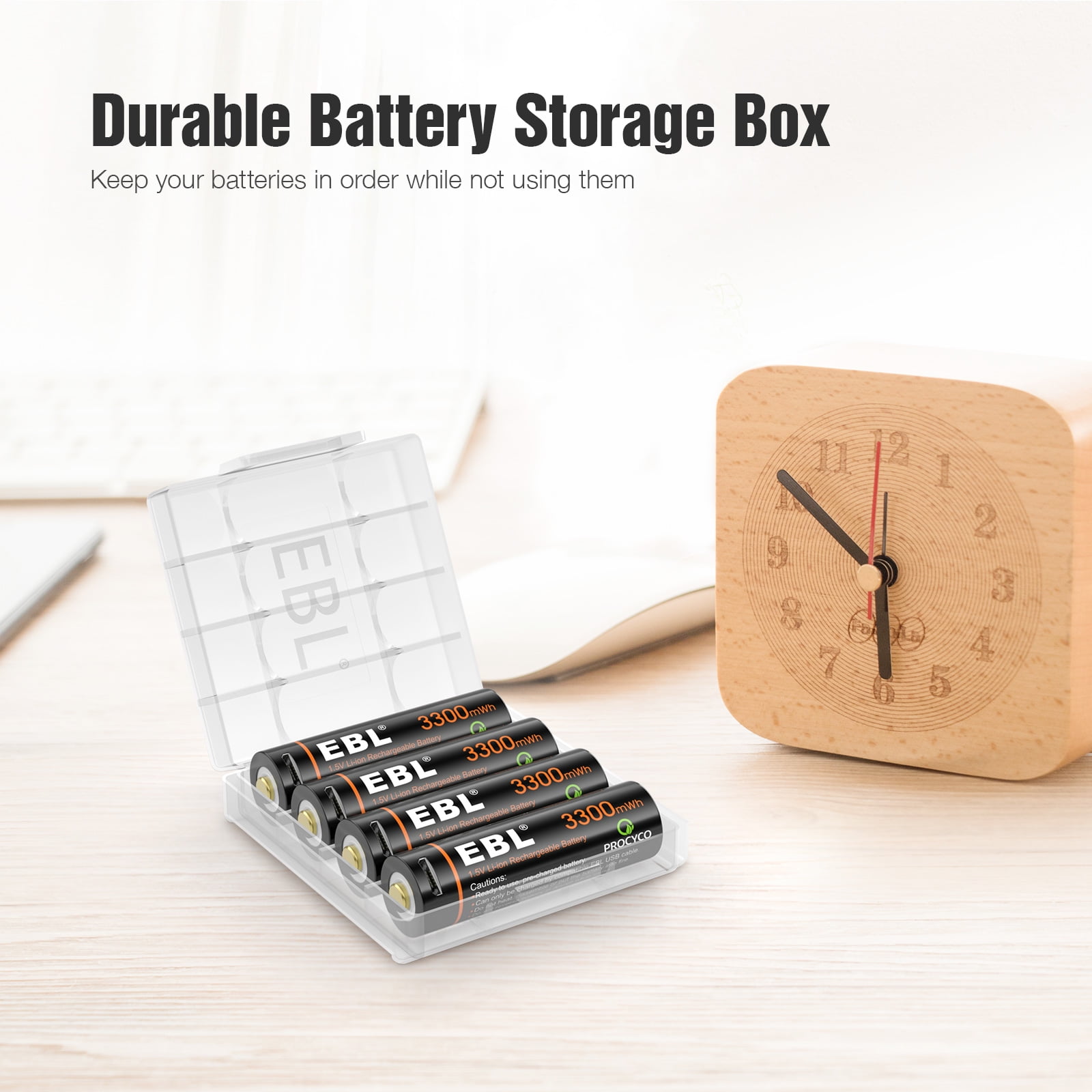 EBL 1.5V AA Li-ion Rechargeable Batteries Double A Lithium Battery with 2 in 1 Micro USB Charging Cable, 8-Pack