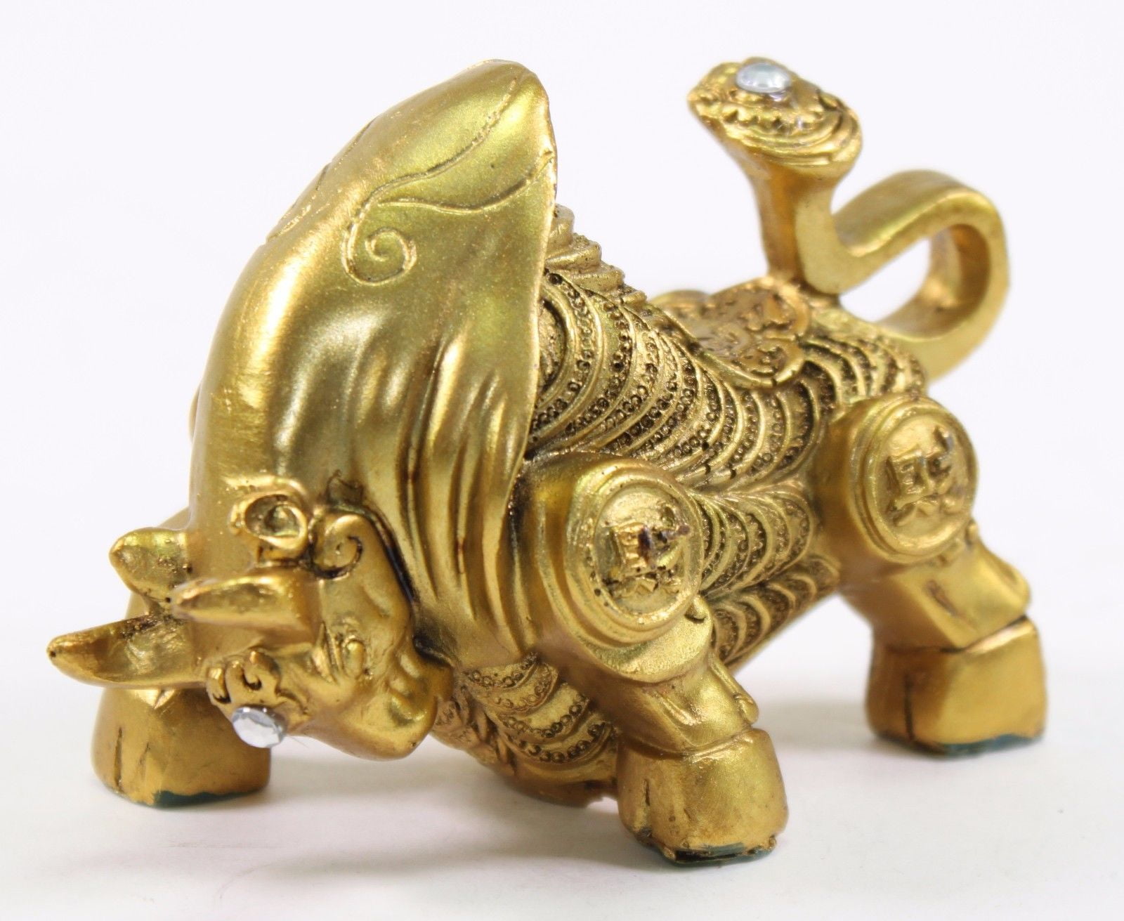 Feng Shui 4" Gold Money Bull ~ Ox Wealth Statue Figurine Chinese Zodiac Home Decor Gift ~ Wall Street Golden Bull