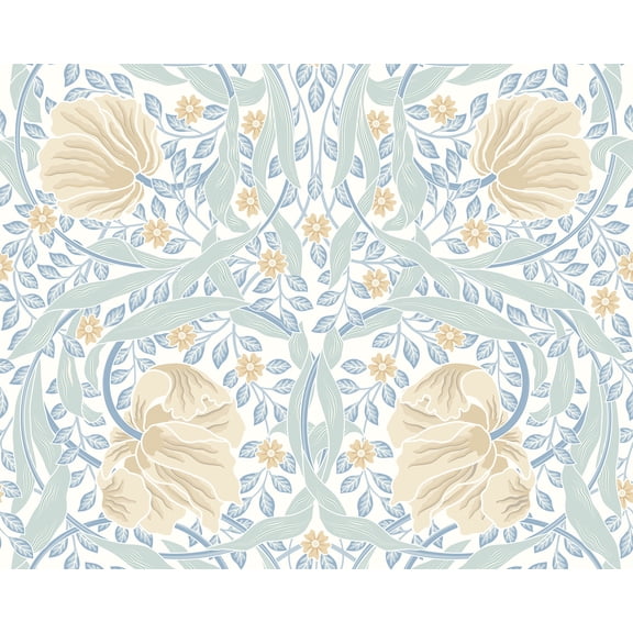 Brewster Origin Murals Flower Circle Light Blue Wall Mural