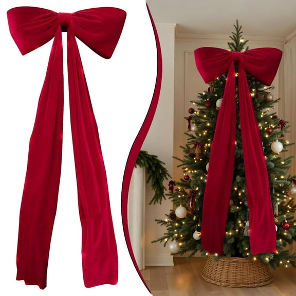 Ktoot 70 x 20 Inch Christmas Tree Topper Red Satin Bows,Big Red Velvet Bow for Tree Topper Window Wall Mantle,Giant Red Christmas Tree Bow for Indoor Outdoor Holiday Party Home Decor