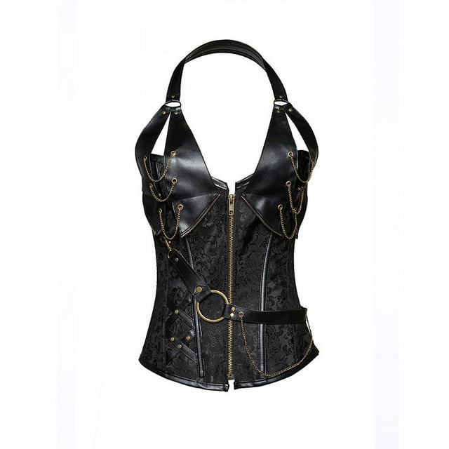 Corsé punk de acero y metal con uniforme de cuero europeo y americano, disfraz de reina para actuación, faja de corte