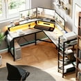 thumbnail image 5 of L Shaped Desk with Power Outlets & LED Lights, 62" Computer Desk with Full Monitor Stand & Storage Shelves, Corner Desk Gaming Desk, Ergonomic Home Office Desk, 5 of 7