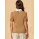 thumbnail image 4 of Blusa De Manga Corta Con Cuello Peter Pan En Contraste Vintage Para Mujer Camello oscuro M, 4 of 5