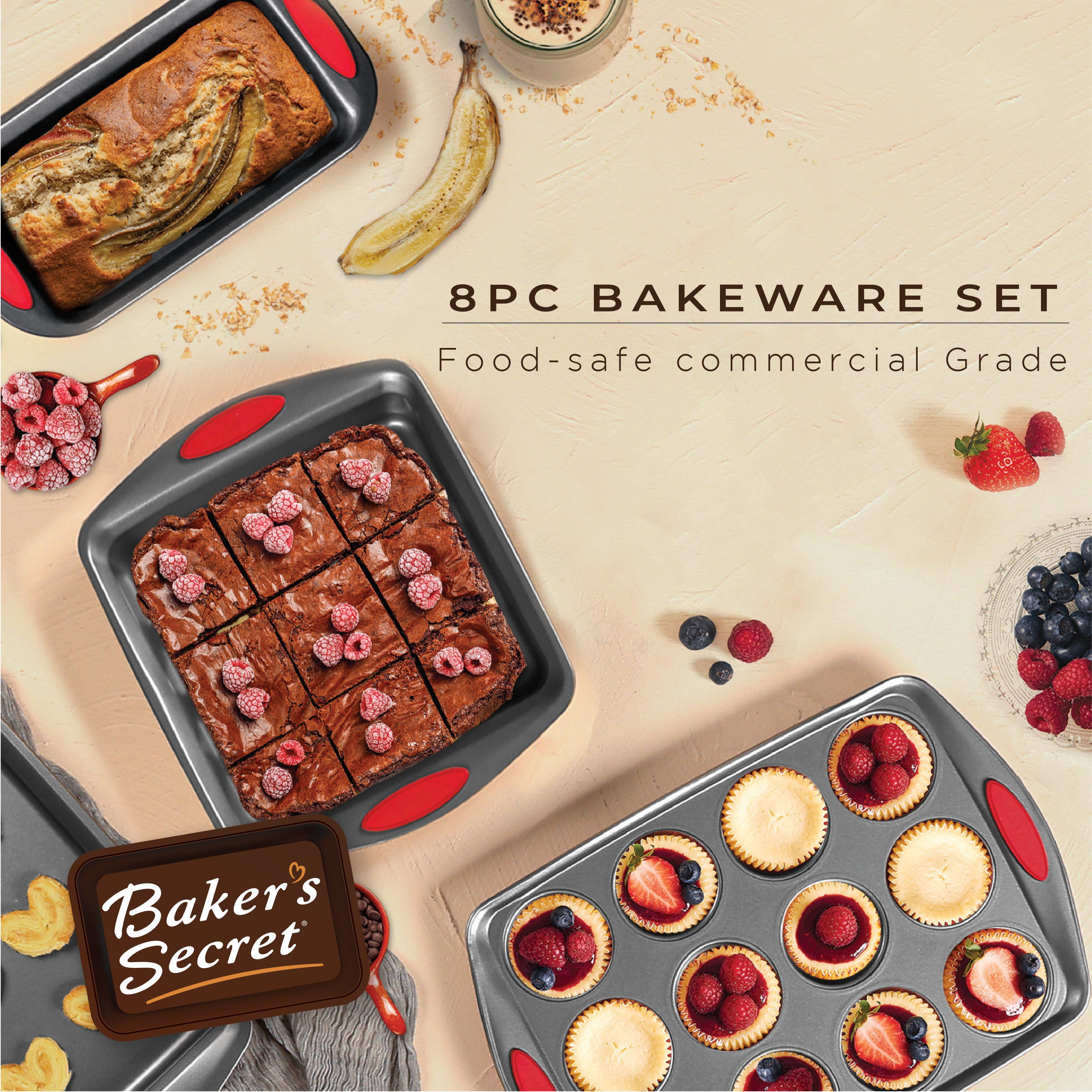 Bakeware Sets - 8 Pieces Baking Pans Set with Grip - Baking Sheets for Oven Nonstick Set, Wedding Registry Items baking dishes for oven - Nonstick pan set Kitchen Supplies, by Baker's Secret
