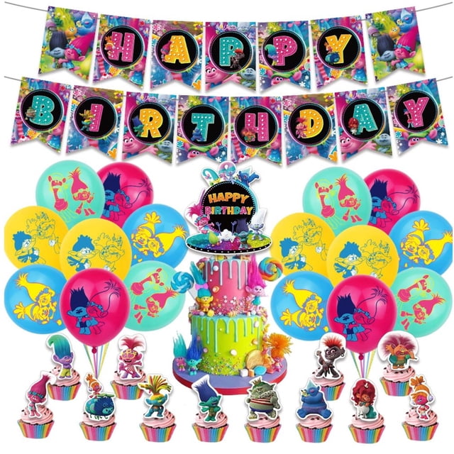 Globos decorativos para fiesta alusivos a Trolls