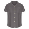 thumbnail image 2 of QLEICOM White V Neck Shirts for Women, Summer Button Down Shirt, Solid Color Lapel Short Sleeve Blouse, Casual Office Bussiness Shirts Plain Blouses Tops Gray L, 2 of 4