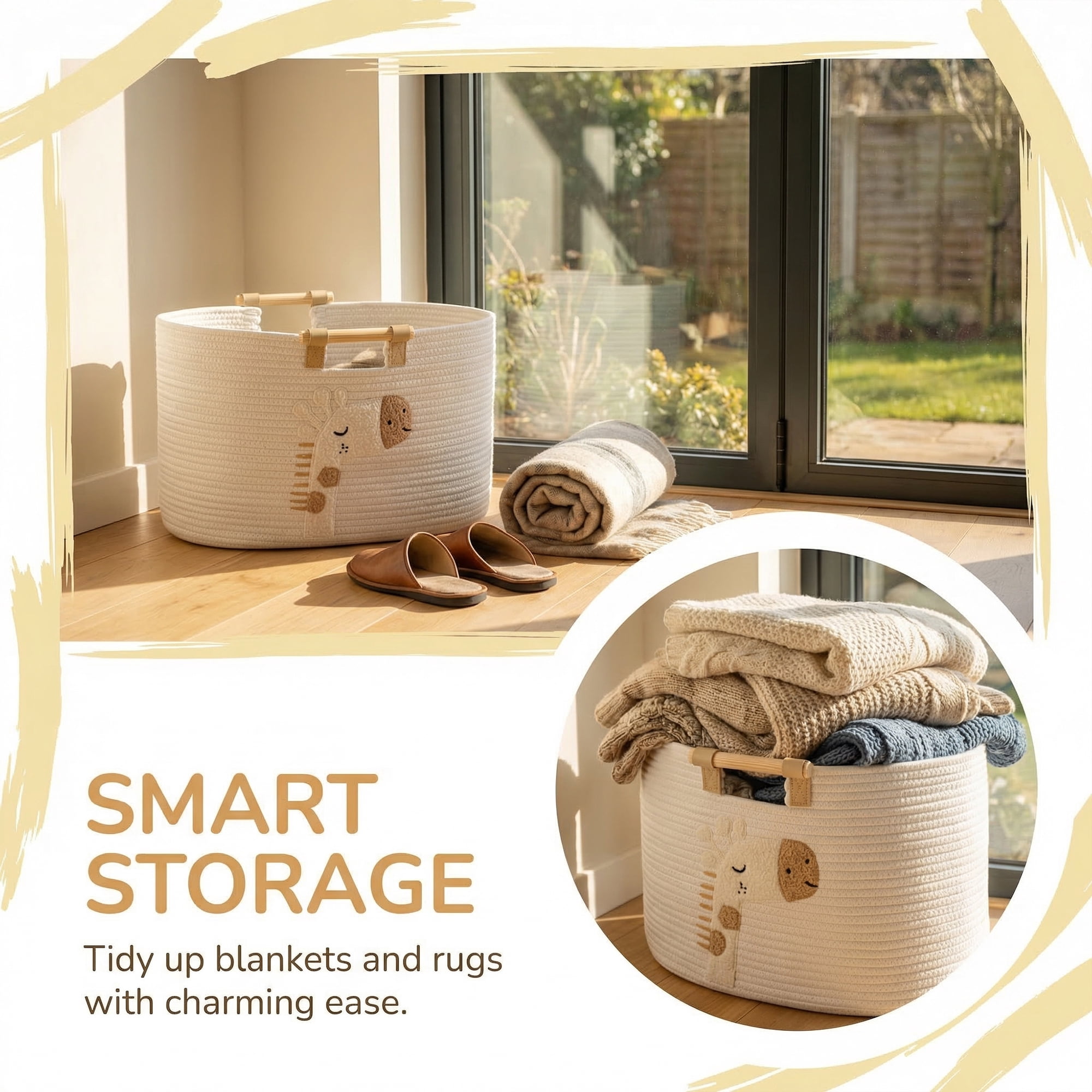 Unique Bargains Easy Shaping Woven Shelf Closet Storage Bin Giraffe 17.7*11.8*11.8in