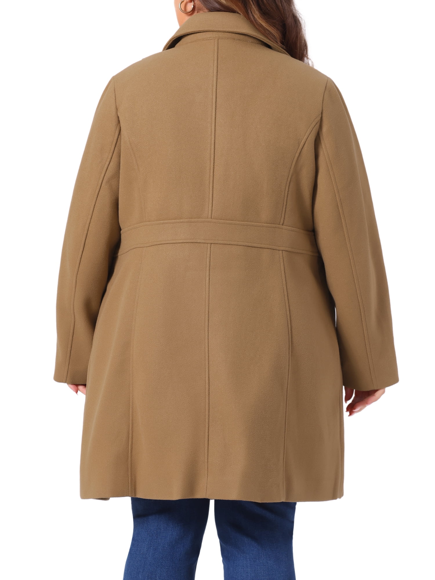 DARING DIVA Women's Plus Size Notched Lapel Single Breasted Coat 2X Camel