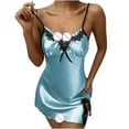 thumbnail image 4 of WREESH Womens Lingerie Satin Dress Silk Pajamas Fashion Sling Soild Lingerie Lace Bow Satin Nightdress Light Blue, 4 of 9