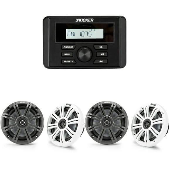 Kicker 46KMC3 Marine Gauge-Style Source  & ( 2 Pair ) 45KM654 6.5" Marine Speakers bundle
